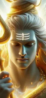 Vibrant mobile wallpaper of Lord Shiva with a glowing aura and trident.