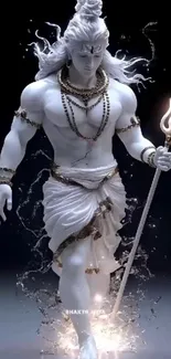 Divine Shiva in monochrome tones holding a trident with an ethereal aura.