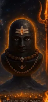 Shiva Lingam with Trident glowing wallpaper.