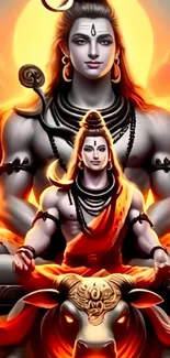 Divine depiction of Lord Shiva and bull in vibrant colors.