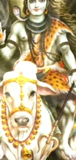 Lord Shiva riding Nandi, spiritual wallpaper art.