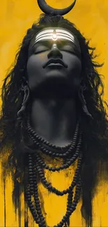 Powerful depiction of Lord Shiva on a yellow backdrop.