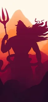 Silhouette of a mythical figure at sunset on vibrant mobile wallpaper.