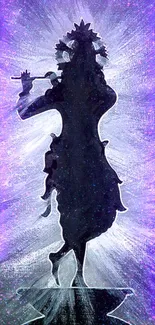 Silhouette of a divine figure playing a flute against a radiant background.