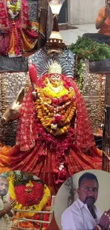 Vibrant Hindu temple scene with worshippers