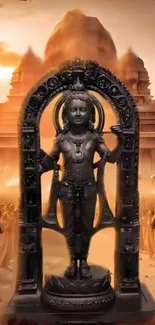 Divine temple statue at sunset with warm brown hues.