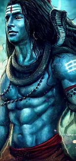 Mystical warrior art with vibrant blue tones.