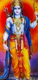 Vibrant divine warrior with bow and arrow in colorful attire on a mobile wallpaper.