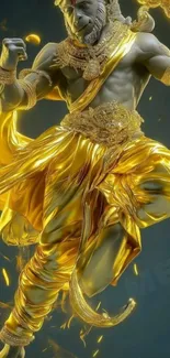 Golden warrior in dynamic mythical pose
