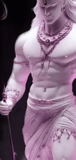 Divine warrior statue with pink hues