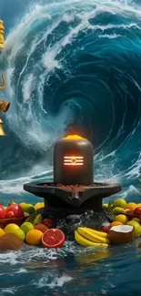 Divine wave and fruits with lingam art wallpaper
