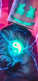 Futuristic DJ in neon glow with vibrant colors.