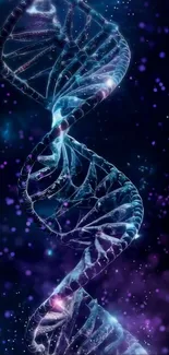 Colorful DNA helix with a cosmic background.