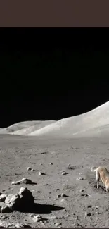 A dog on the moon with Earth in the background.