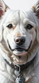 Realistic white dog portrait wallpaper for your mobile screen.