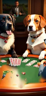 Whimsical dogs playing poker art wallpaper.