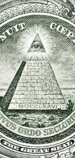 Green pyramid with all-seeing eye on dollar bill wallpaper.