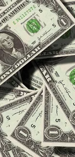 Mobile wallpaper with scattered US dollar bills showcasing a wealth theme.