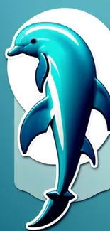 Vibrant dolphin art wallpaper in teal hues for mobile devices.