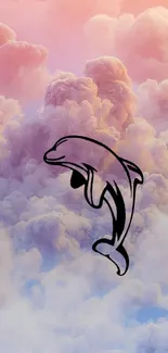 Silhouette of a dolphin against pastel clouds wallpaper.