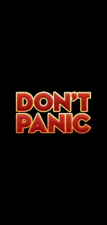 Don't Panic mobile wallpaper with bold red and yellow text on a black background.