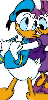 Donald and Daisy Duck hugging in a cute wallpaper.