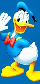 Donald Duck waving on blue background