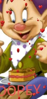 Dopey cartoon character with hearts in wallpaper.