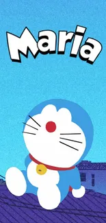 Doraemon under a blue sky with text 'Maria' above.