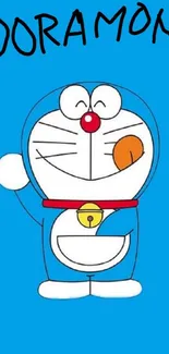 Doraemon character on blue wallpaper, cute and playful design.