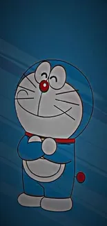 Doraemon cartoon character on a blue background wallpaper.