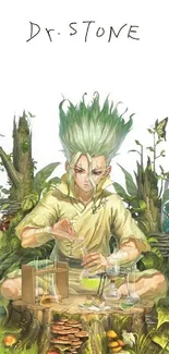 Dr. Stone character in nature setting, mobile wallpaper.