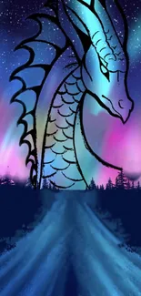 Fantasy dragon and aurora borealis wallpaper with vibrant colors.