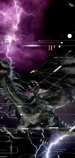 Fierce dragon in a lightning storm night sky wallpaper.