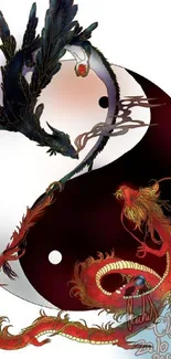 Dragon and Phoenix in a Yin-Yang design, vibrant and symbolic illustration.