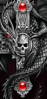 Gothic dragon with skull and red cross mobile wallpaper.