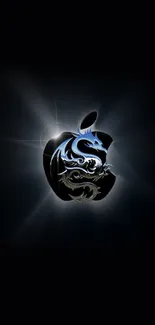 Apple logo with dragon design on black background.