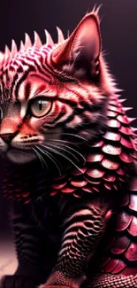 Fantasy cat with dragon scales in artful mobile wallpaper.