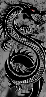 Artistic dragon design on dark phone wallpaper.