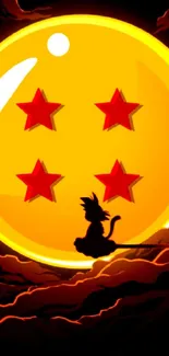 Dragon Ball themed wallpaper with stars and dragon silhouette.