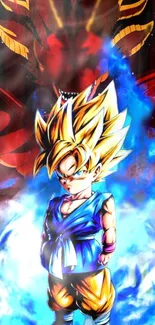 Dragon Ball Z character with blue energy aura.