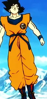 Dragon Ball Z character poses in snowy mountain landscape.