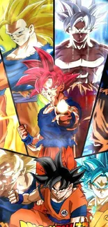 Dynamic Dragon Ball Z wallpaper with colorful Saiyan characters.