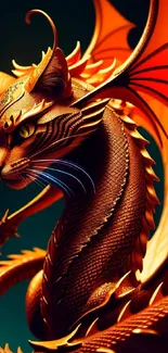 Fantasy art with a dragon-cat hybrid in vibrant colors.