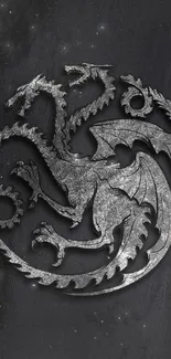 Intricate dragon emblem on black textured background for phones.