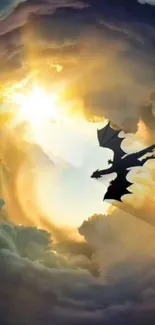 Dragon silhouette against a golden sky.