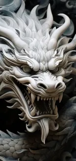 Intricate gray dragon sculpture wallpaper