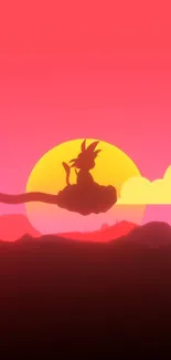 Silhouette of dragon against vibrant sunset on mobile wallpaper.