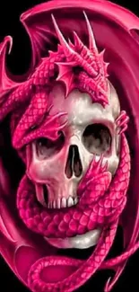 Pink dragon wrapped around skull art wallpaper.