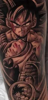 Anime-inspired Dragon Warrior art tattoo wallpaper on arm.